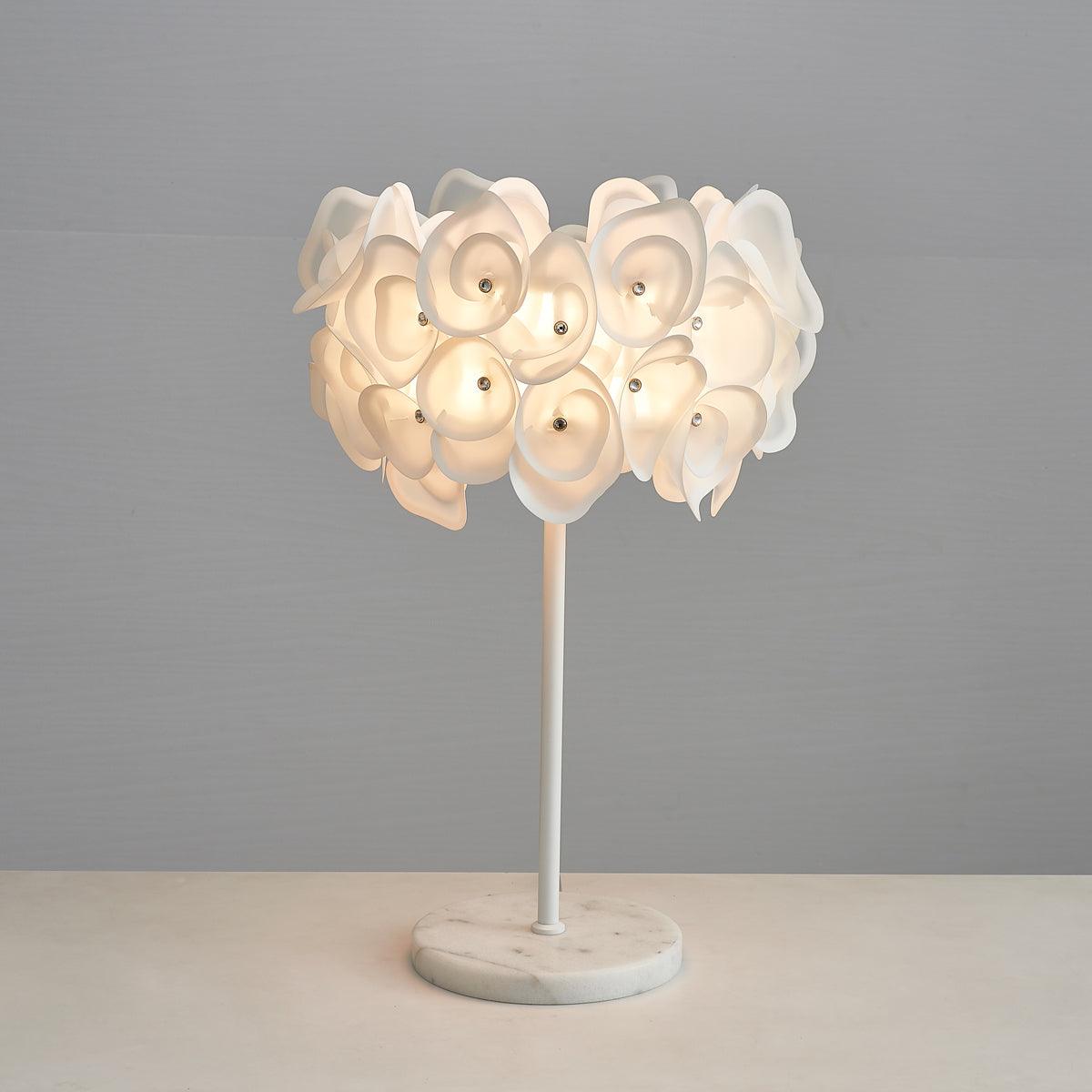 White Hydrangea Table Lamp