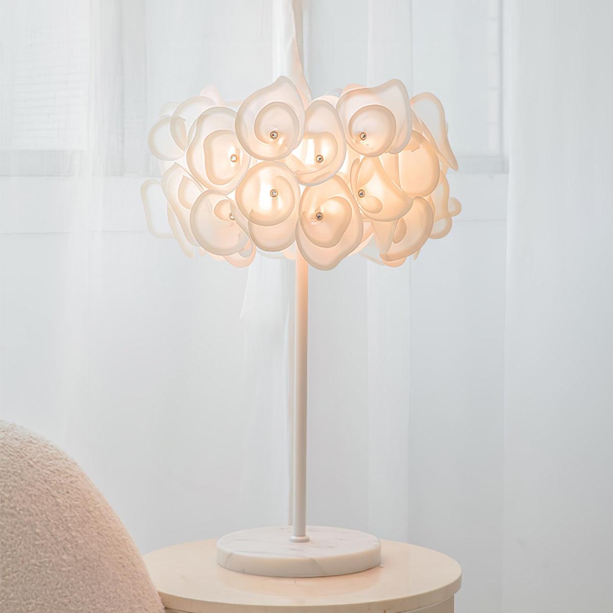 White Hydrangea Table Lamp