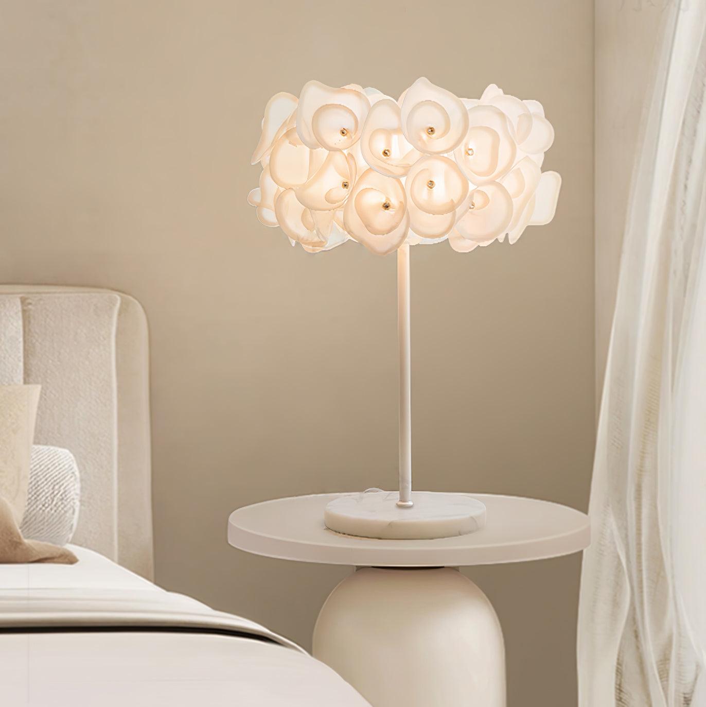 White Hydrangea Table Lamp