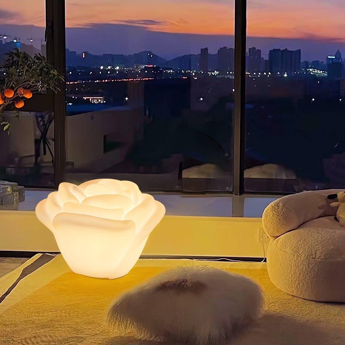 White Rose Shaped LED Table Lamp