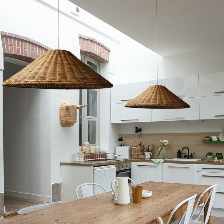 Woven Rattan Pendant Light Wicker Cone Lamp Shade