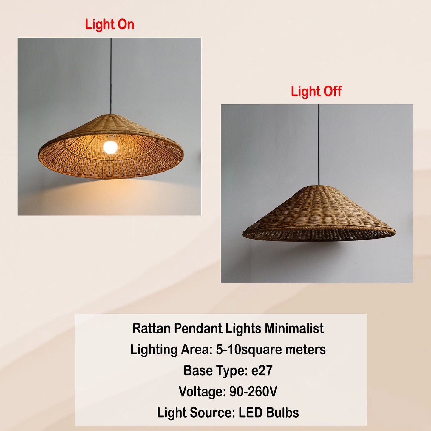 Woven Rattan Pendant Light Wicker Cone Lamp Shade