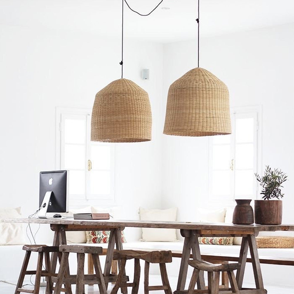 Woven Basket Rattan Pendant Light For Kitchen Island