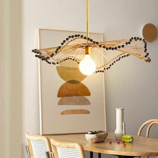 Modern Hand-Woven Rattan Pendant Light For Kitchen Island