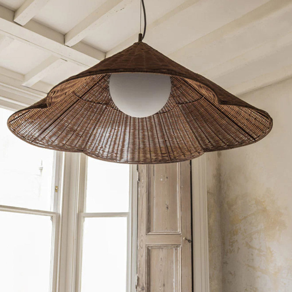 Oversized Scalloped Woven Rattan Pendant Light Lampshade