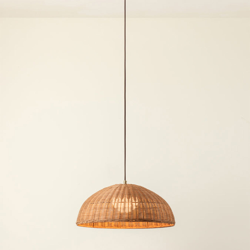 Simple Rattan Dome Pendant Light Wicker Hanging Lampshade