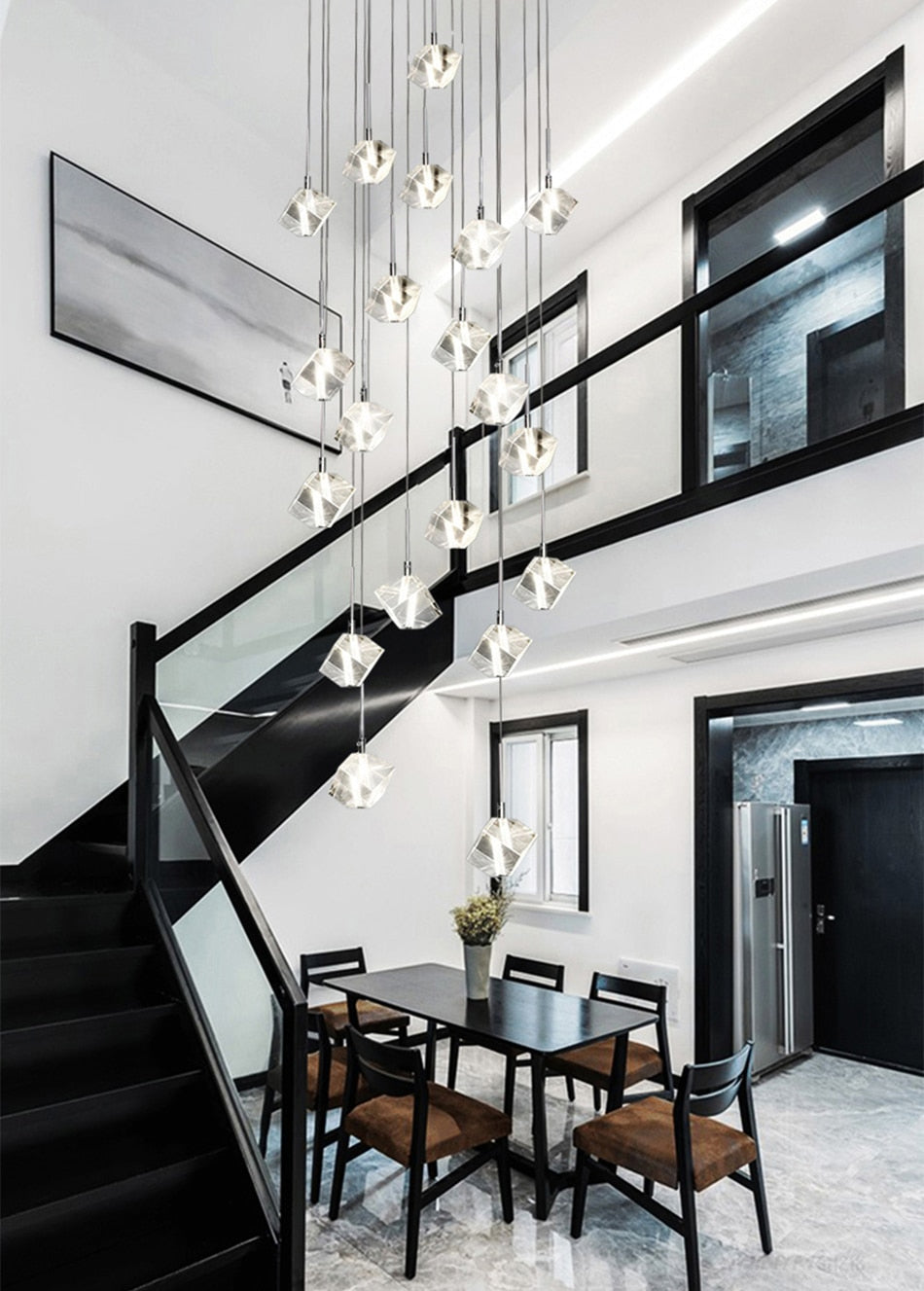 Crystal staircase chrome pendant lights for hall, hotel, villa , stairwell