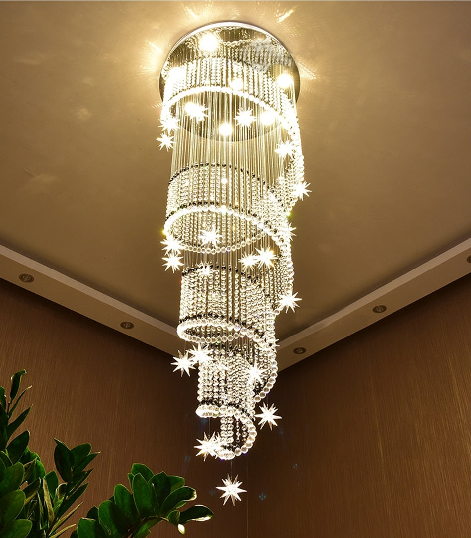 Meteor Star Crystal Ceiling Long Spiral Staircase Chandelier For Stairwell