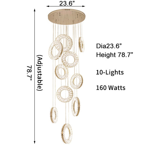 Hanging LED crystal lamp for staircase, lobby, living space, stairwell