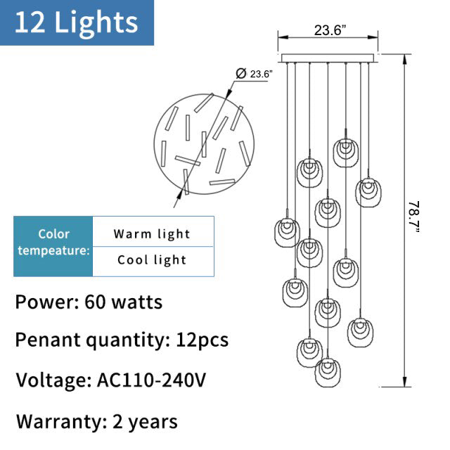 Creative LED chandelier for staircase, lobby, bedroom, stairwell