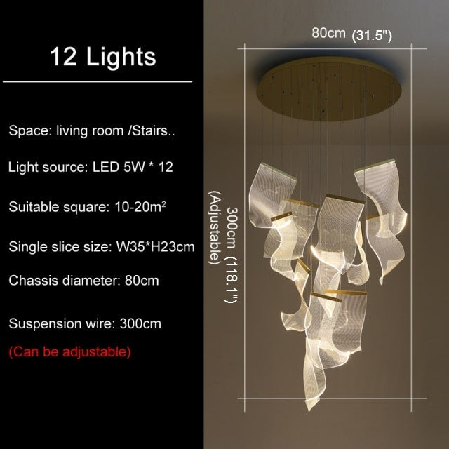 Luxury modern led light chandelier for staircase, living room, foyer , stairwell