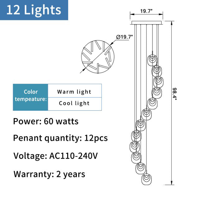 Creative LED chandelier for staircase, lobby, bedroom, stairwell