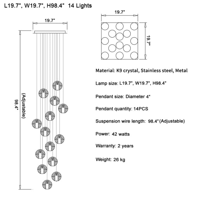 Crystal hanging light fixture for living room, staircase, dining room , stairwell