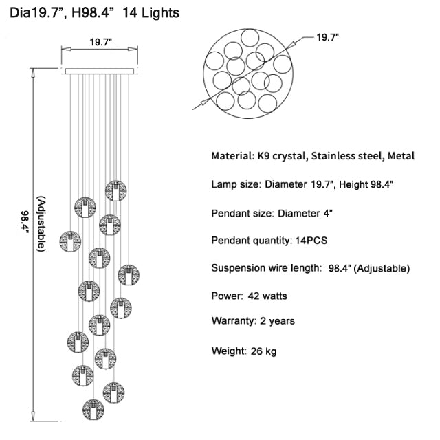 Crystal hanging light fixture for living room, staircase, dining room , stairwell