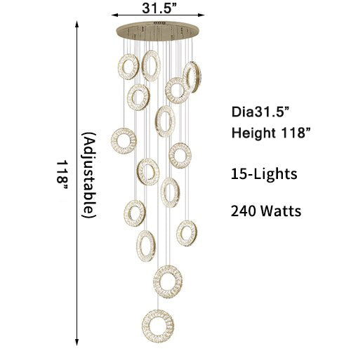 Hanging LED crystal lamp for staircase, lobby, living space, stairwell