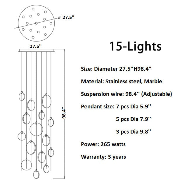 Modern Marble ring chandelier for living room, staircase, lobby, stairwell