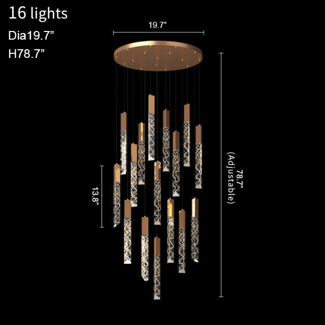 Luxury long LED chandelier for staircase, living room, dining room , stairwell