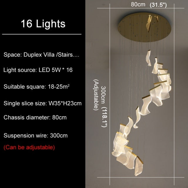 Luxury modern led light chandelier for staircase, living room, foyer , stairwell