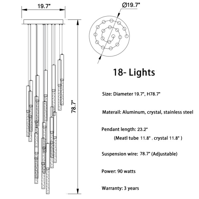 Long LED spiral chandelier for staircase, living room , stairwell