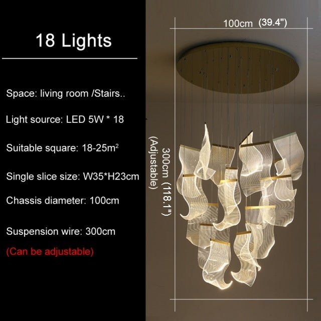 Luxury modern led light chandelier for staircase, living room, foyer , stairwell