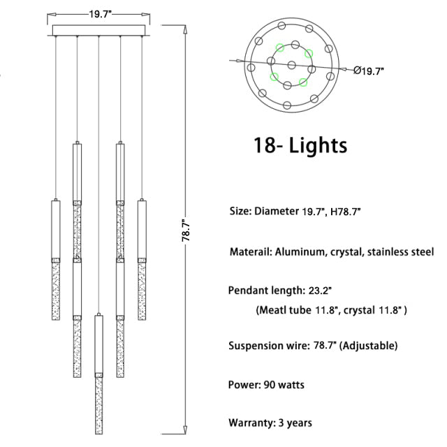 Long LED spiral chandelier for staircase, living room , stairwell