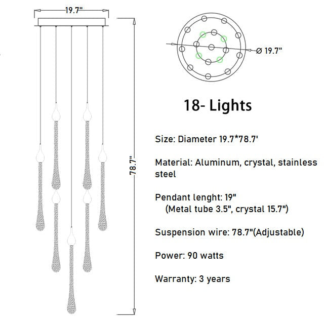 Luxury modern crystal chandelier for staircase, living space, bathroom, stairwell