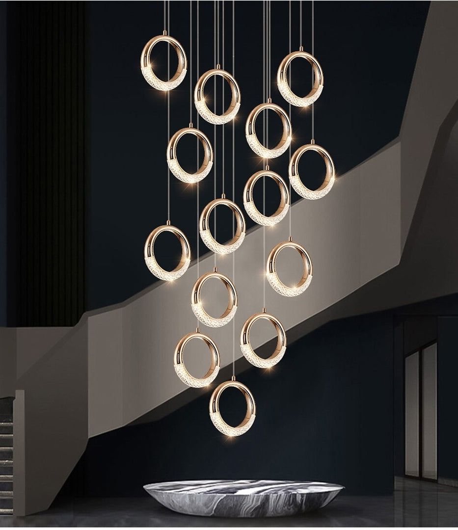 Luxury ring led chandelier for staircase, lobby, foyer, living room , stairwell