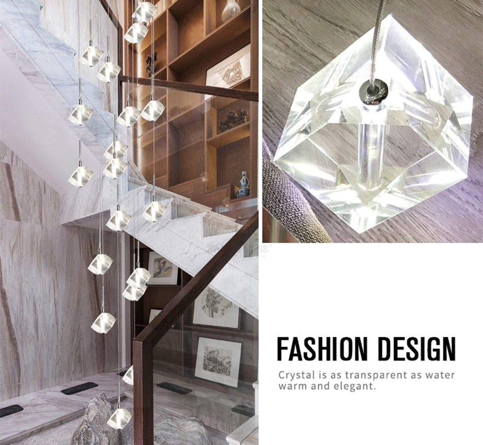 Crystal staircase chrome pendant lights for hall, hotel, villa , stairwell