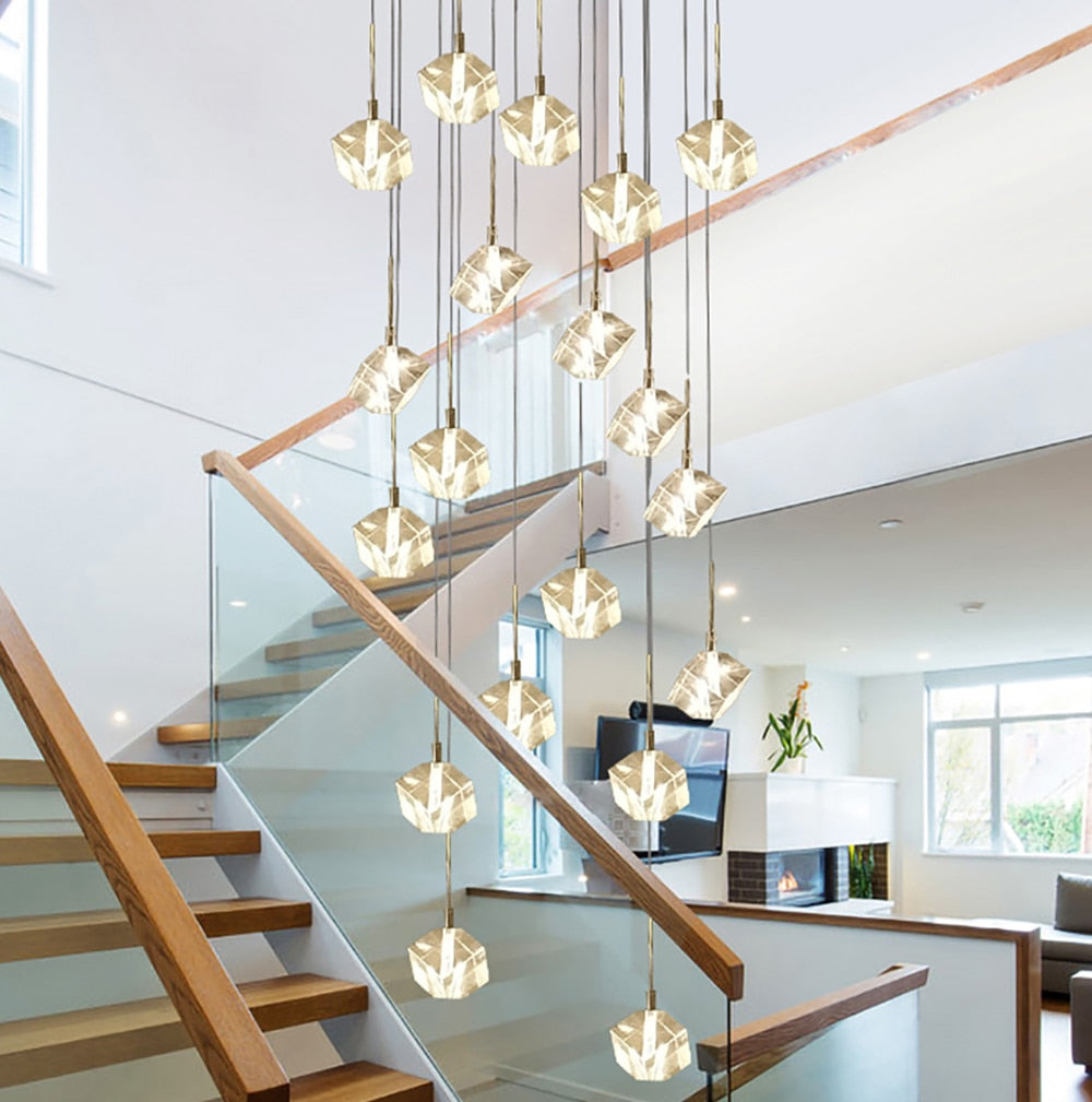 Crystal staircase chrome pendant lights for hall, hotel, villa , stairwell