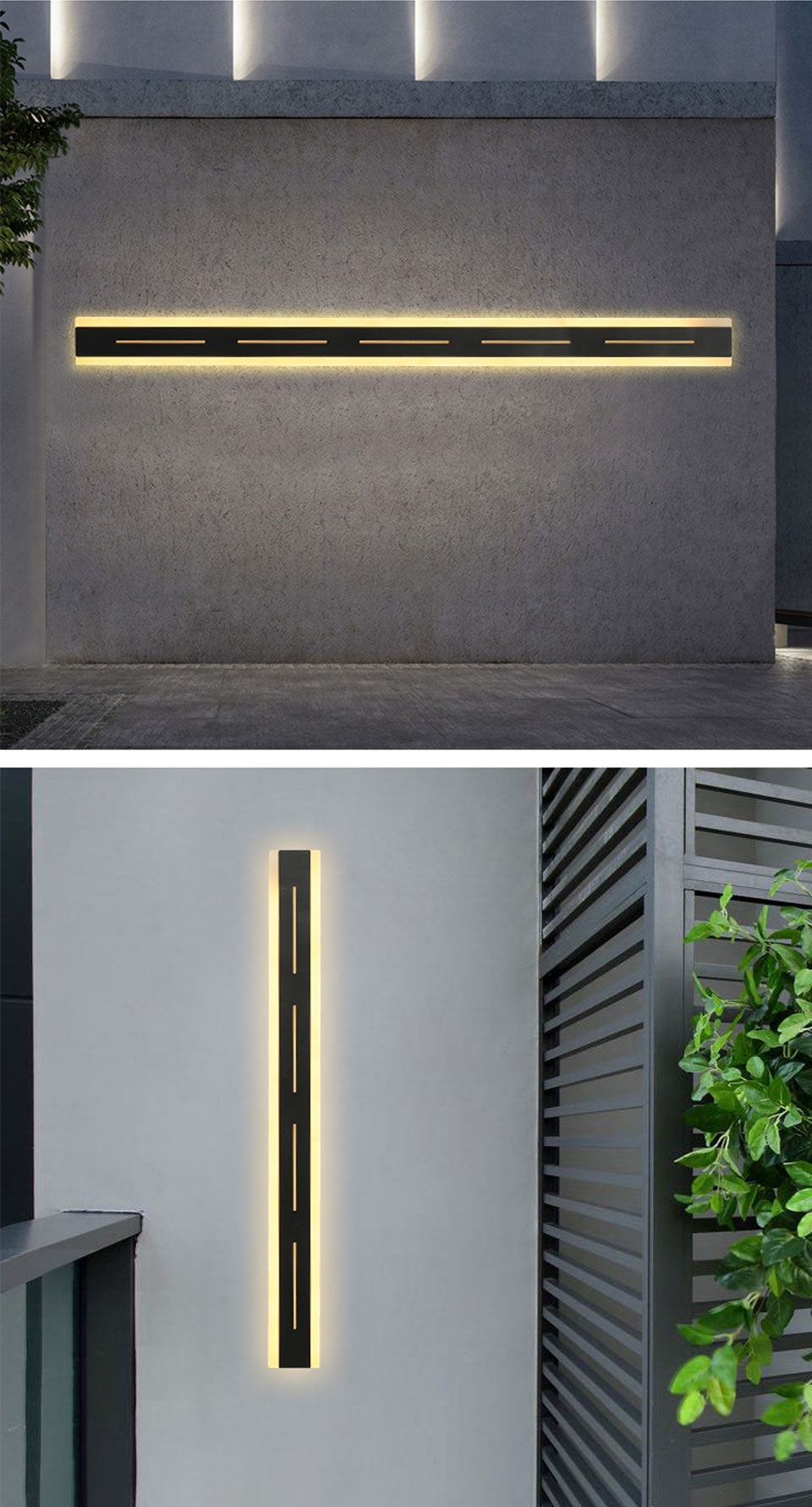 Outdoor Black Waterproof Aluminum Long LED Wall Lamp with Remote For Garden