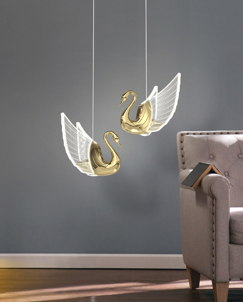 Swan Design Home Decor Lighting Gold Acrylic Staircase Chandelier For Stairwell