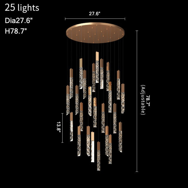 Luxury long LED chandelier for staircase, living room, dining room , stairwell