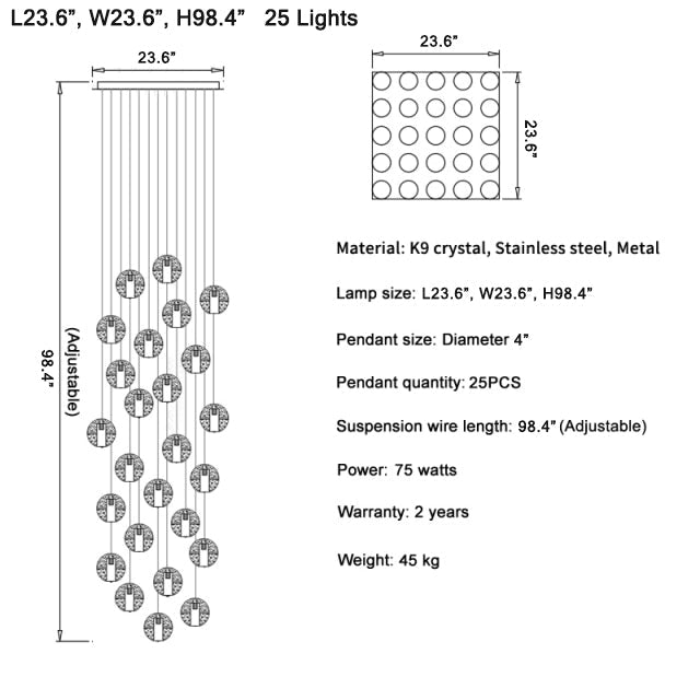 Crystal hanging light fixture for living room, staircase, dining room , stairwell