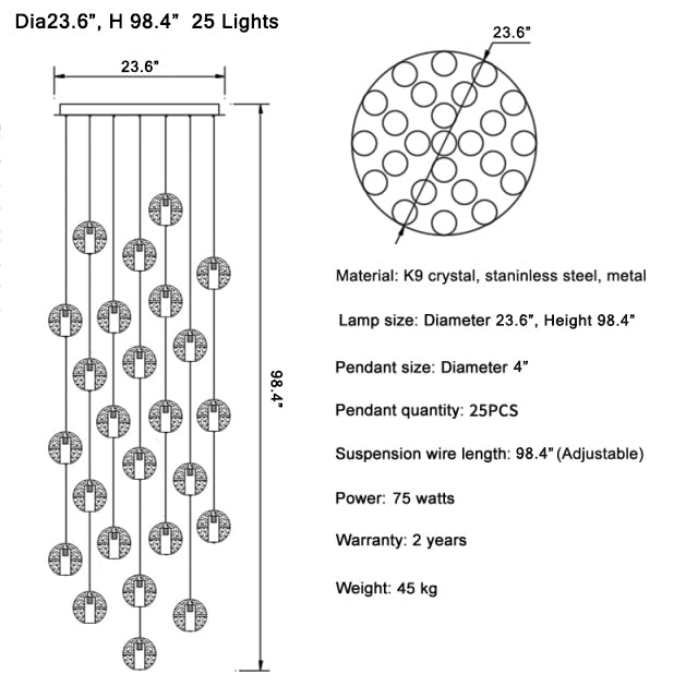 Crystal hanging light fixture for living room, staircase, dining room , stairwell