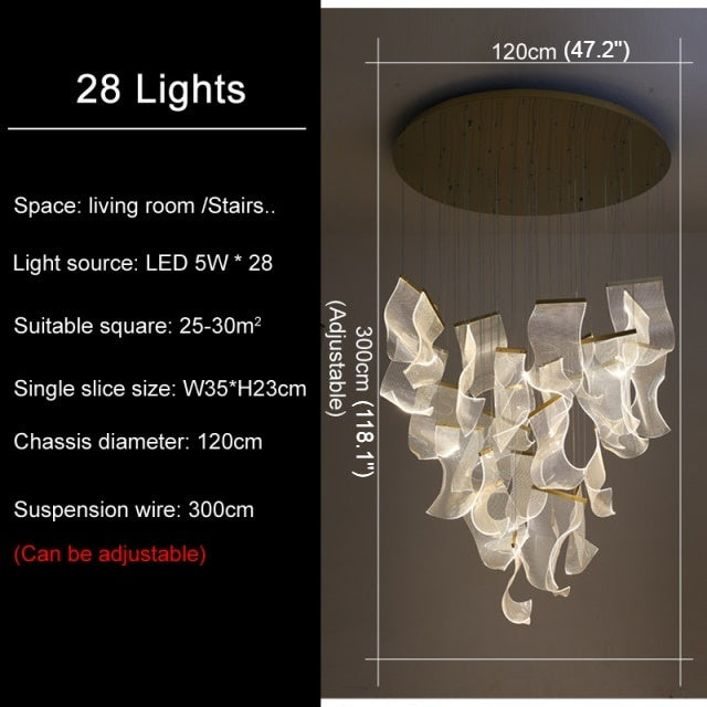 Luxury modern led light chandelier for staircase, living room, foyer , stairwell