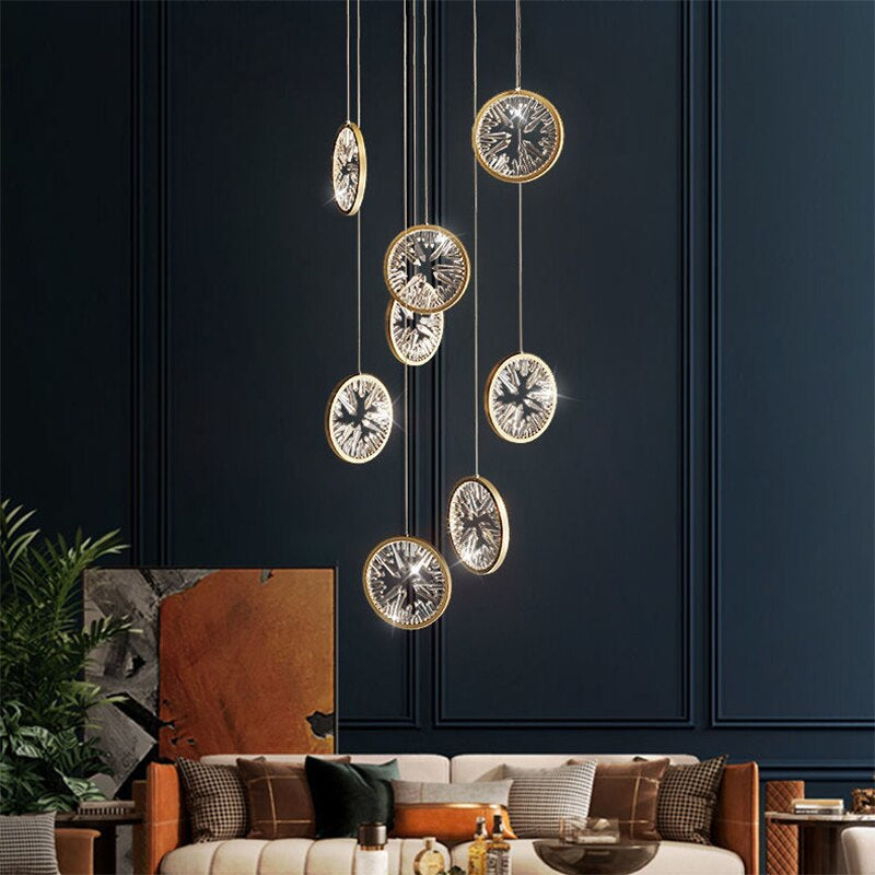 Luxury Gold Rings Crystal Chandelier For Staircase , stairwell