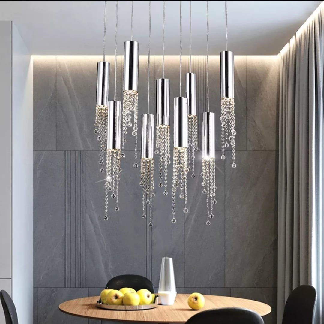 Hanging crystal light fixture for lobby, staircase, loft, lobby, stairwell