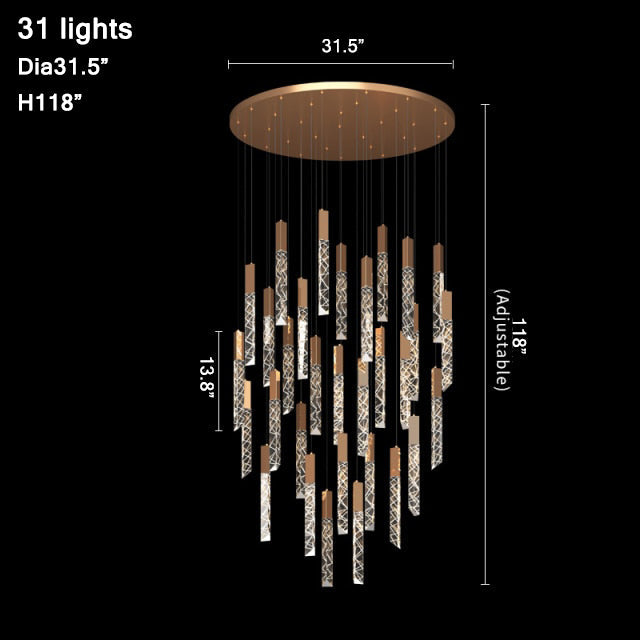 Luxury long LED chandelier for staircase, living room, dining room , stairwell