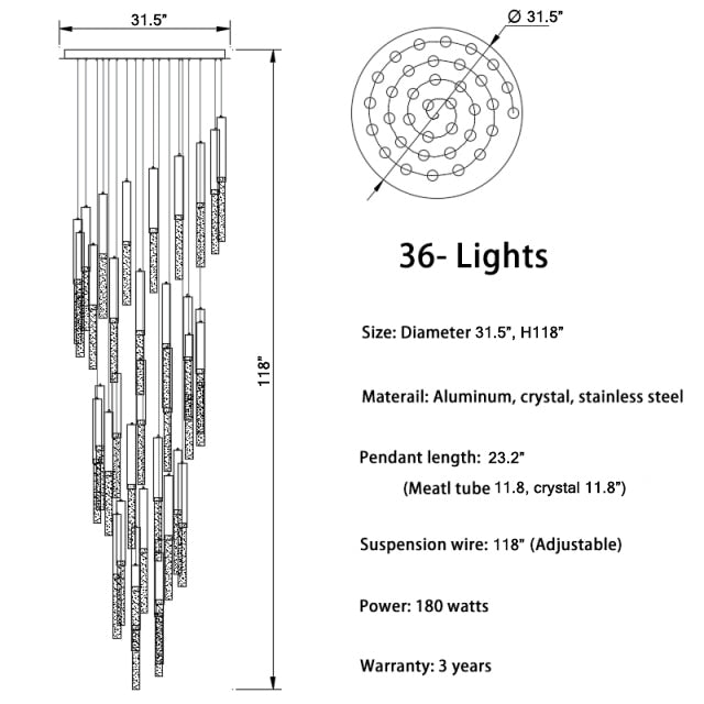 Long LED spiral chandelier for staircase, living room , stairwell