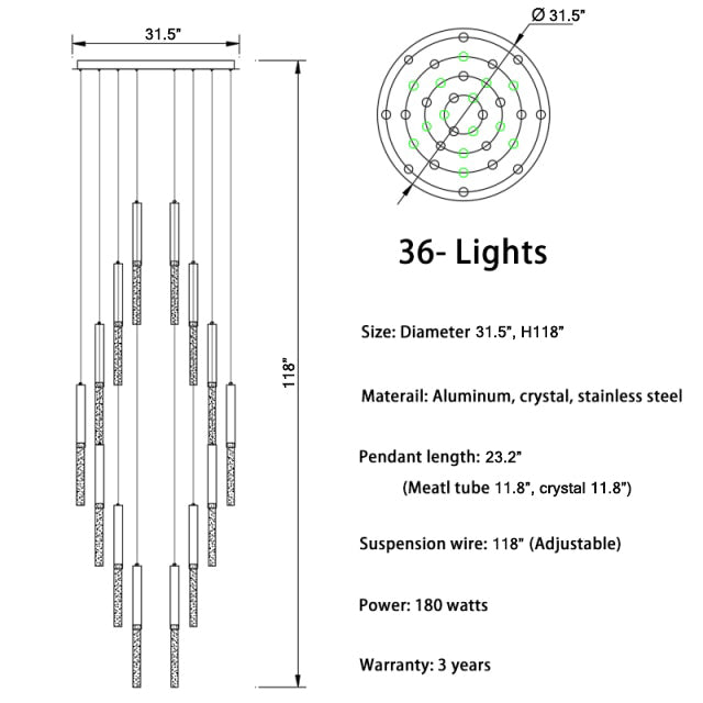 Long LED spiral chandelier for staircase, living room , stairwell