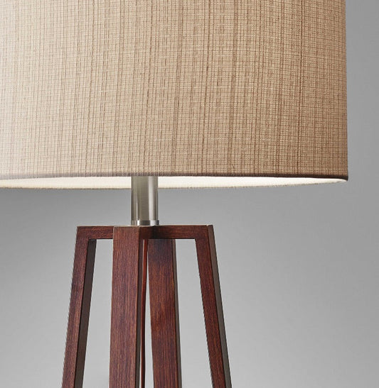 Walnut Wood Finish Linen Fabric Shade Table Lamp - Novus Decor Lighting