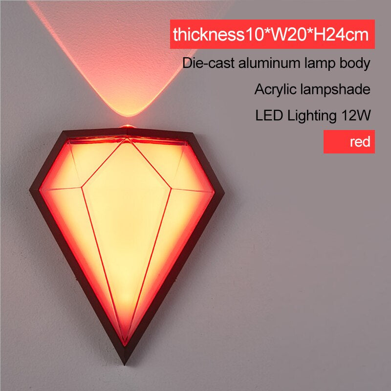 Outdoor Waterproof Diamond Shape Colorful Light LED Wall Lamp For Garden