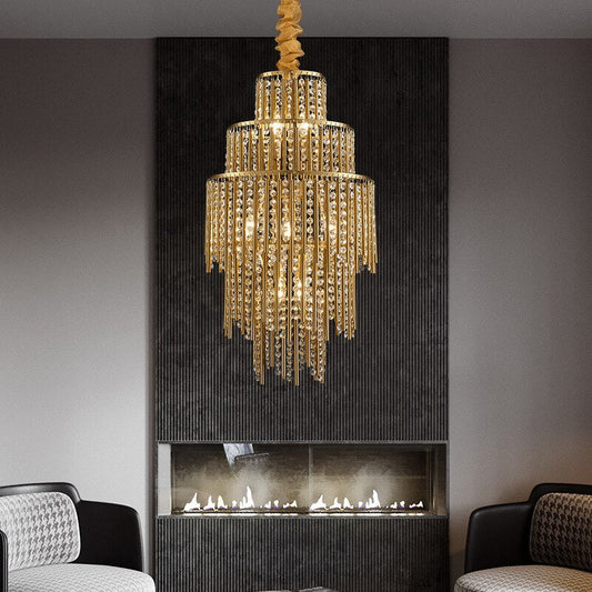 Gold staircase loft crystal hanging chandelier for living room, hall, lobby , stairwell