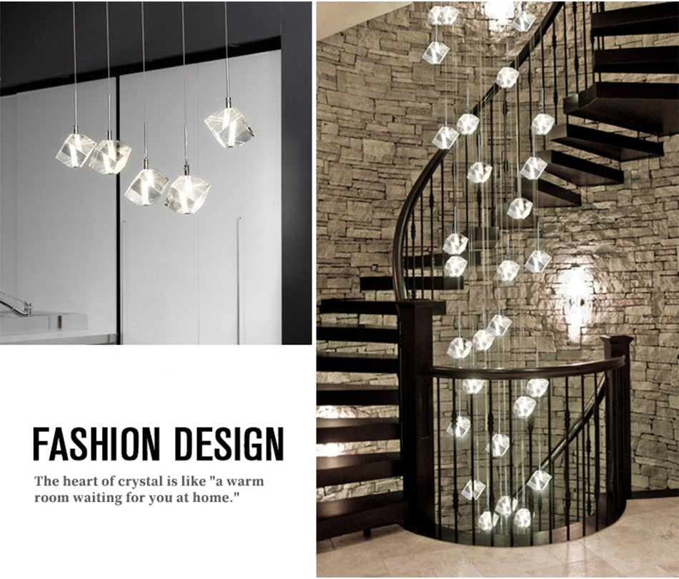 Crystal staircase chrome pendant lights for hall, hotel, villa , stairwell