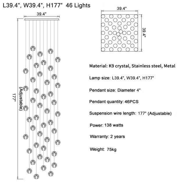 Crystal hanging light fixture for living room, staircase, dining room , stairwell