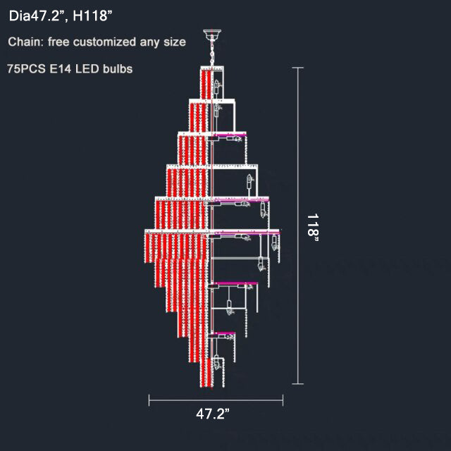 Large Luxury crystal chandelier for staircase, living room , stairwell