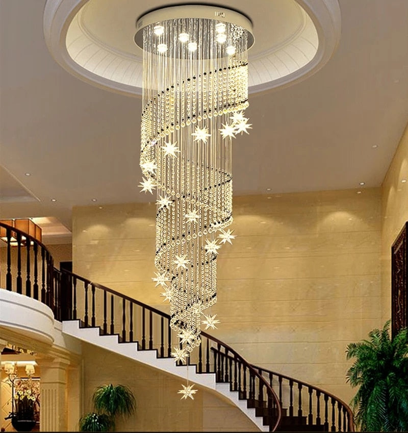 Meteor Star Crystal Ceiling Long Spiral Staircase Chandelier For Stairwell