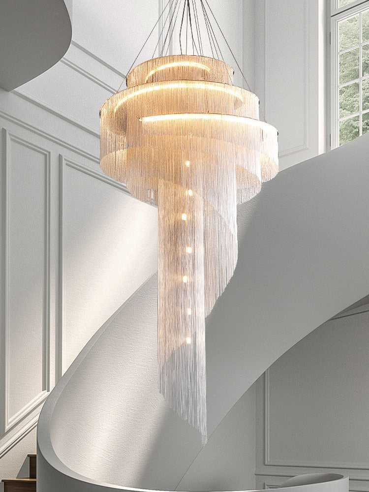 Luxury Silver/Gold Long Chain Chandelier For Staircase, Lobby, Hallway