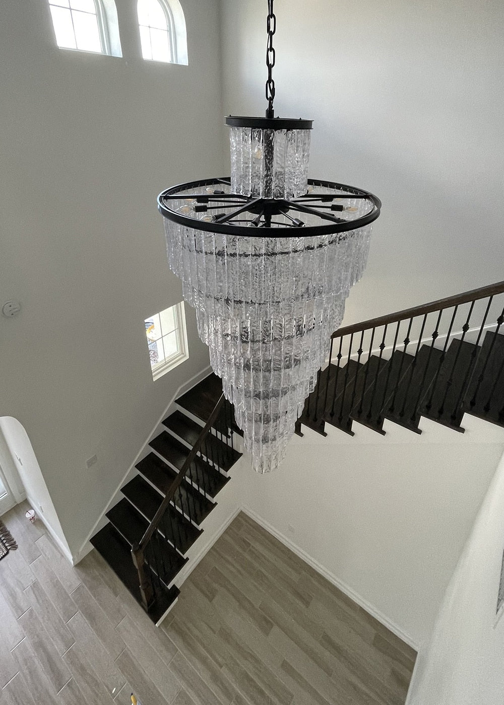 Luxury Frosted Glass Long Black Chandelier For Staircase, Living room, Stairwell