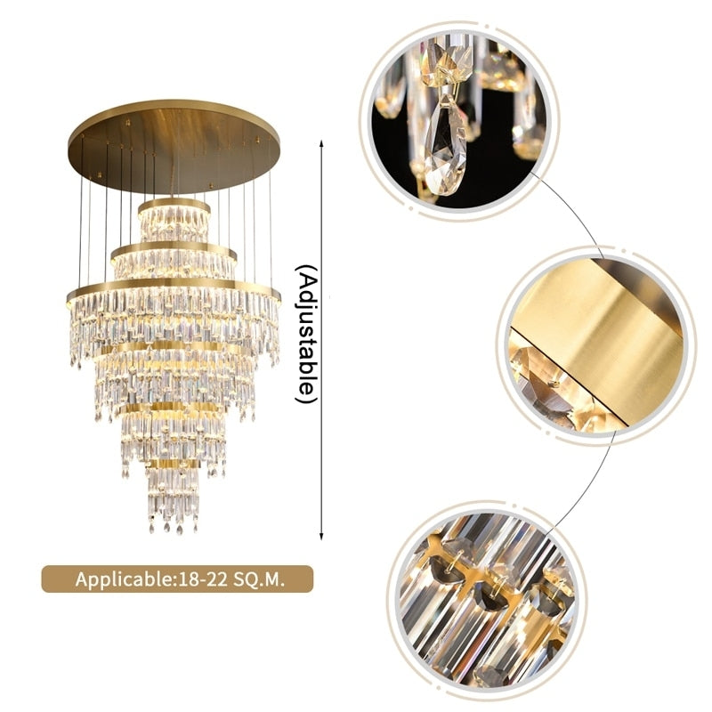 Luxury Gold Large Ring Crystal Chandelier For Hotel, Stairwell, Lobby, Staircase